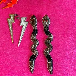 earrings - snakes, butterfly huggies, star dangle, and lightening bolt